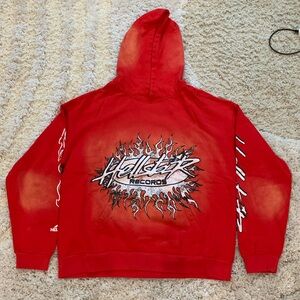 Hellstar Records Red Flames Graphic Logo Pullover Hoodie Men’s Size Large
